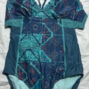 Prana- Blue and Teal one piece bathing suit- M